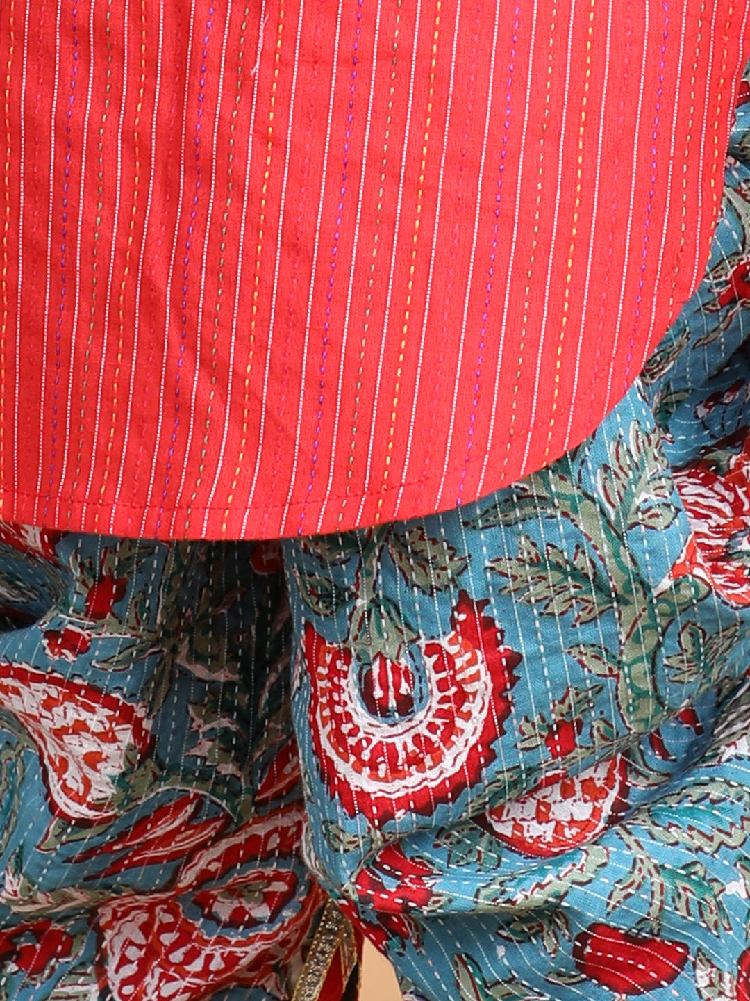 Floral printed dhoti and Jacket paired with katha Kurti