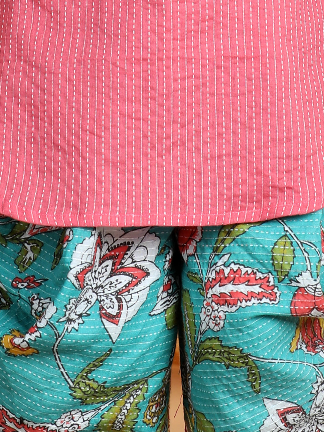 Floral printed dhoti and Jacket paired with Peach katha Kurti