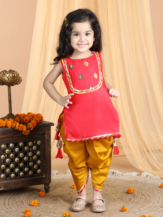 Red Embroidered Sleeveless kurti with dhoti