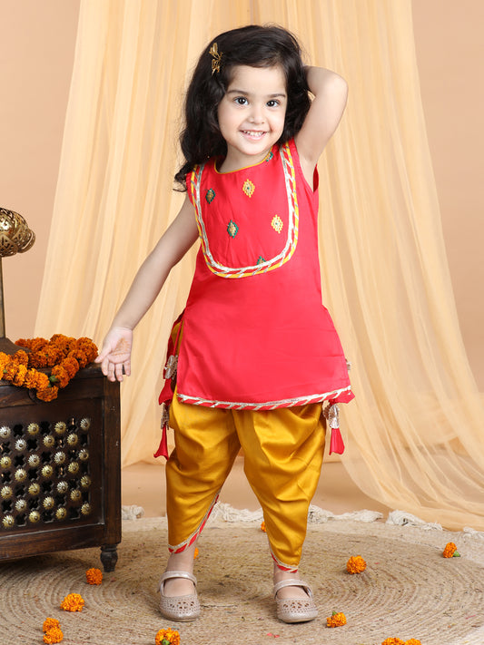 Red Embroidered Sleeveless kurti with dhoti