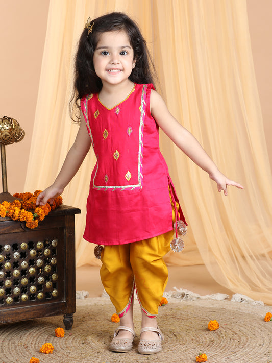 Pink Embroidered Sleeveless kurti with dhoti