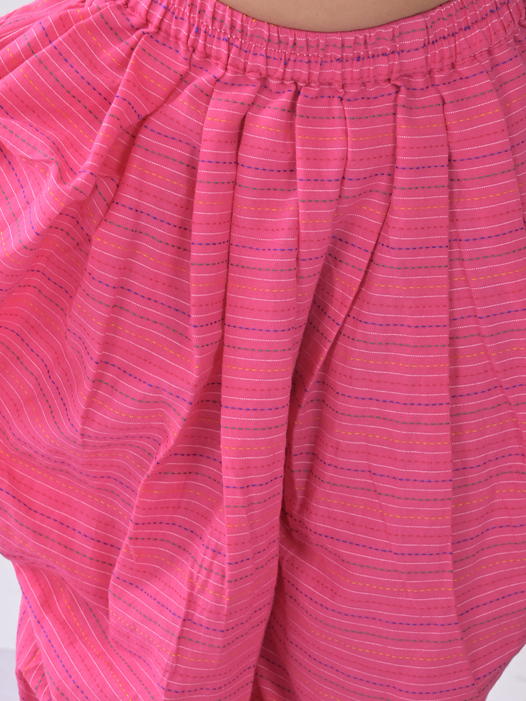Blue Floral shirt style Kurti with pink katha dhoti