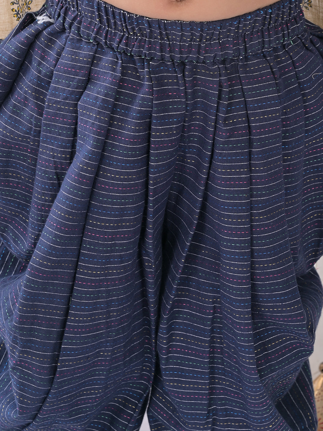 Blue and white printed Kurti with blue katha dhoti