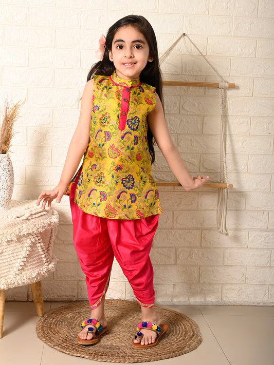 Yelllow & Pink Dhoti Kurti Set