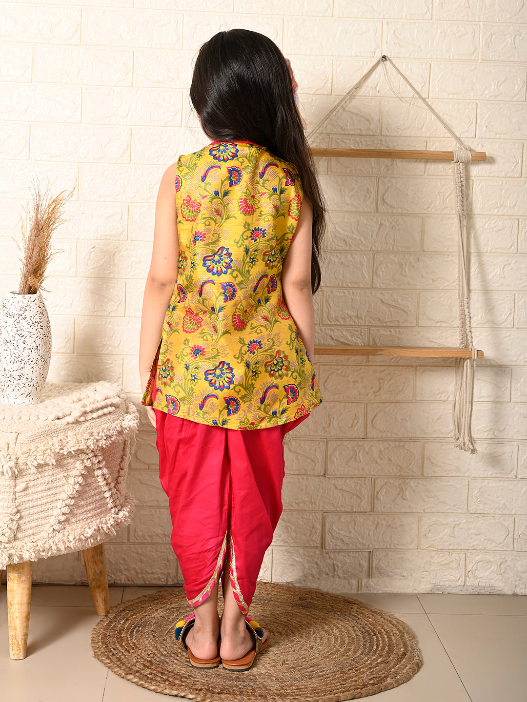 Yelllow & Pink Dhoti Kurti Set