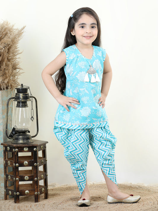 Blue printed Kurti with Dhoti