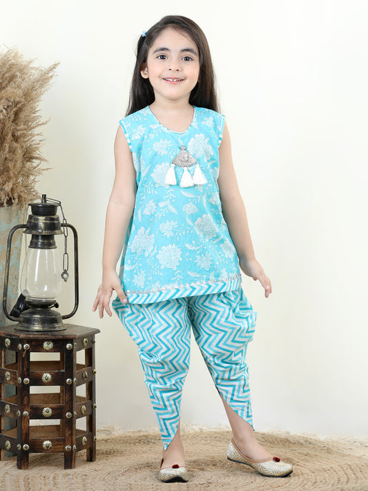 Blue printed Kurti with Dhoti