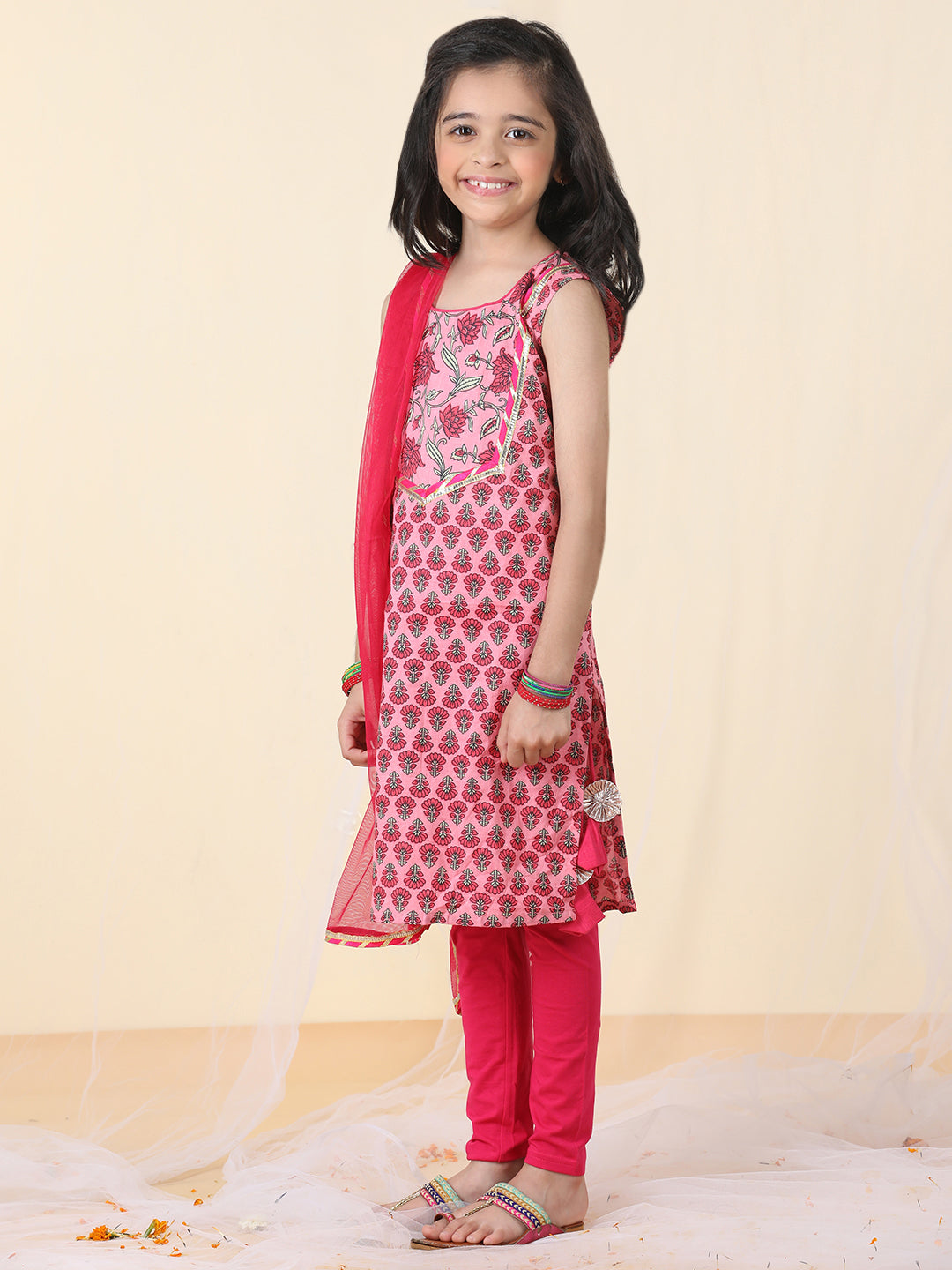 Pink Floral Kurti Legging Set