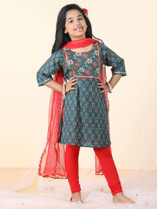 Blue & Red Kurti Legging Set