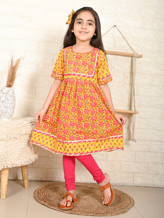 Yellow & Pink Kurti Legging Set