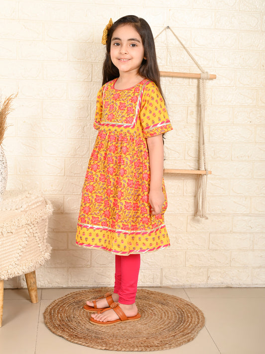 Yellow & Pink Kurti Legging Set
