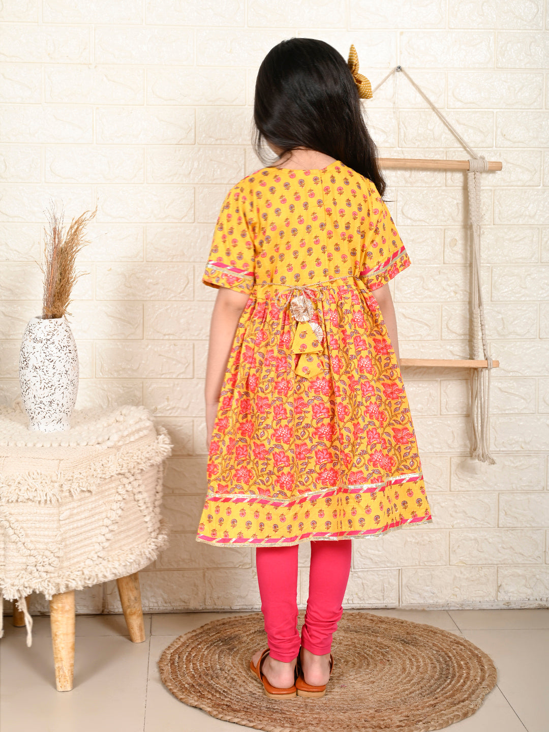 Yellow & Pink Kurti Legging Set