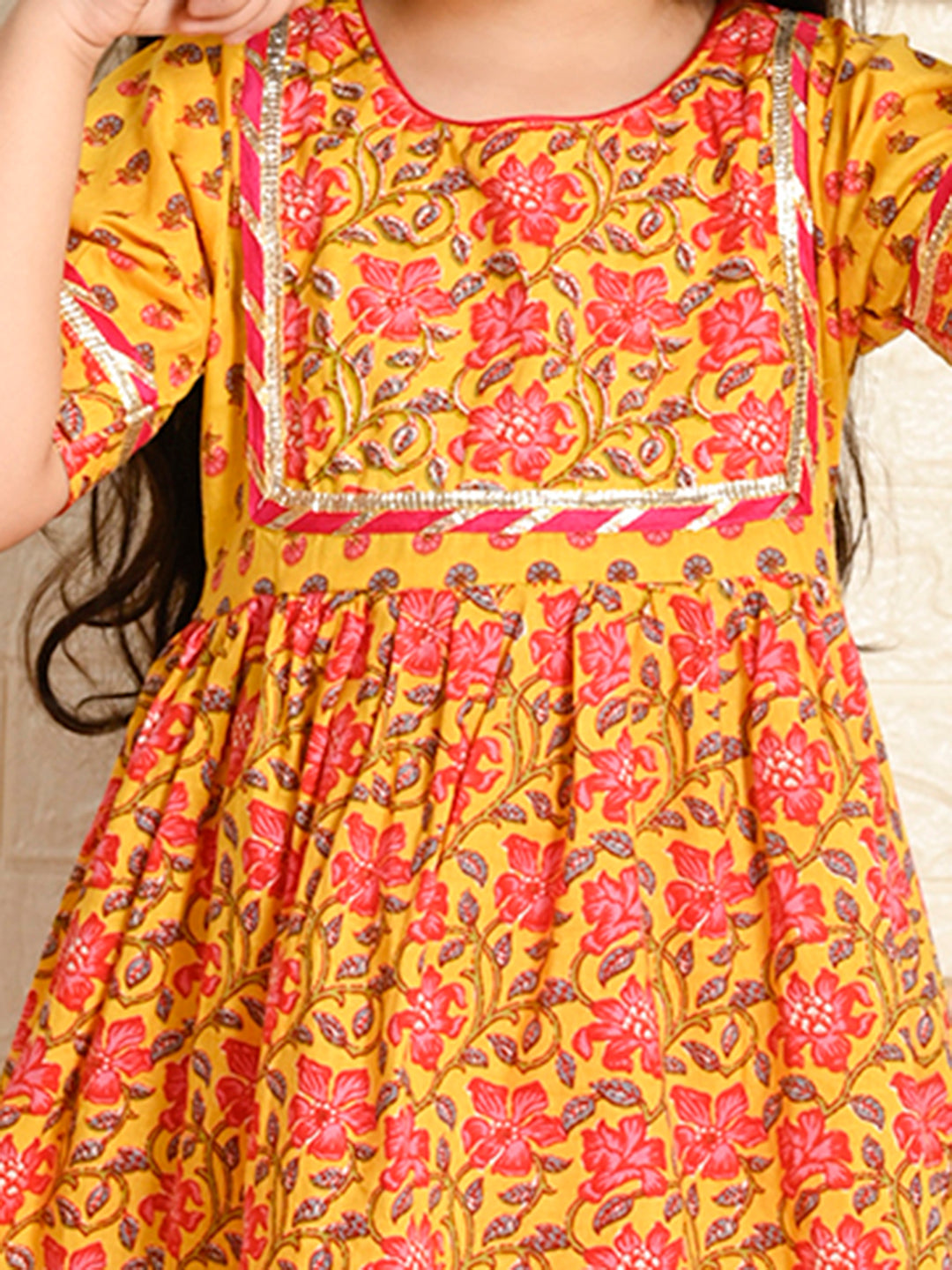 Yellow & Pink Kurti Legging Set