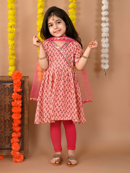 Pink cotton kurti with Pink leggings and dupatta