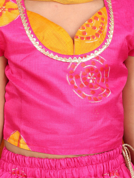 Pink Short Sleeves Kota Printed lehenga with dupatta