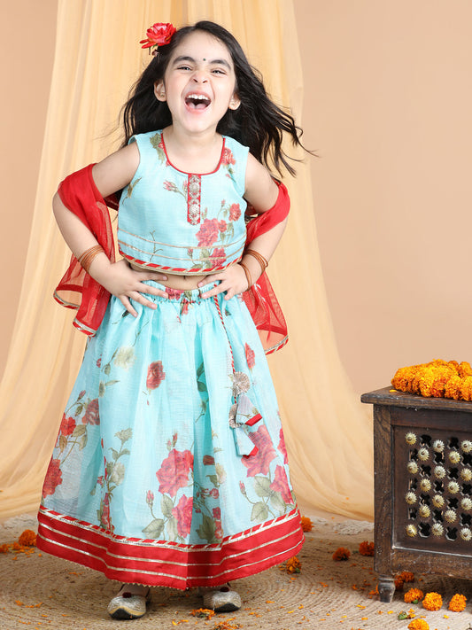 Floral Kota lehenga and top and dupatta