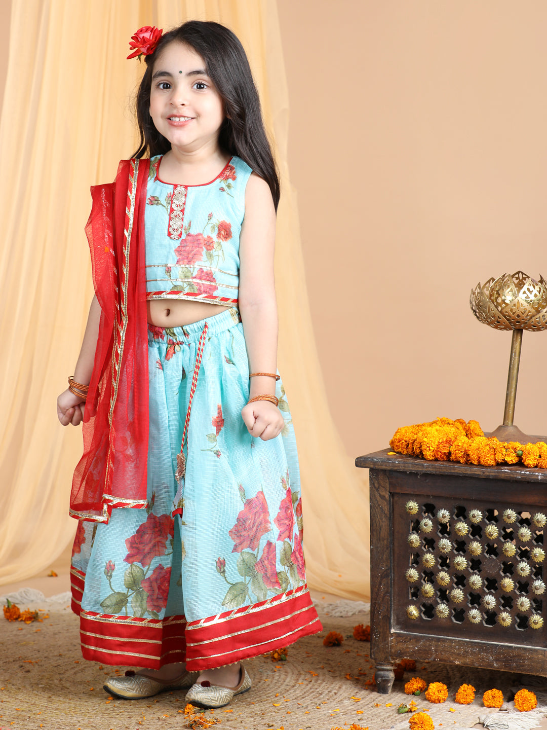 Floral Kota lehenga and top and dupatta