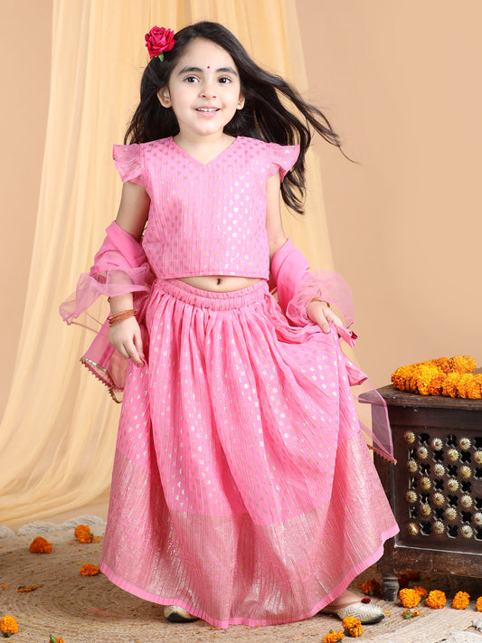 Cap Sleeves Embroidered Pleated Top And Lehenga