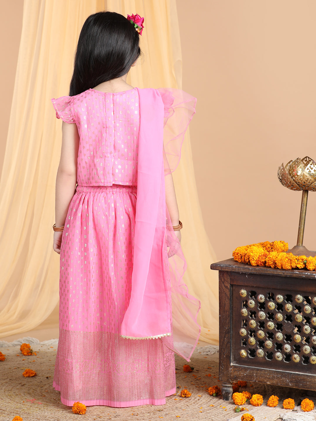 Cap Sleeves Embroidered Pleated Top And Lehenga