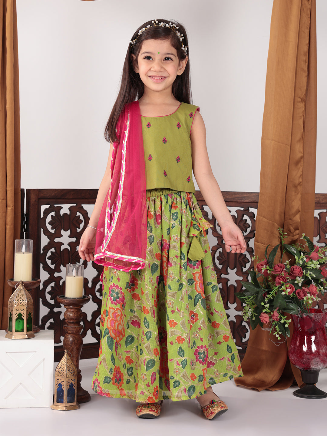 Green Floral foil printed Lehenga set