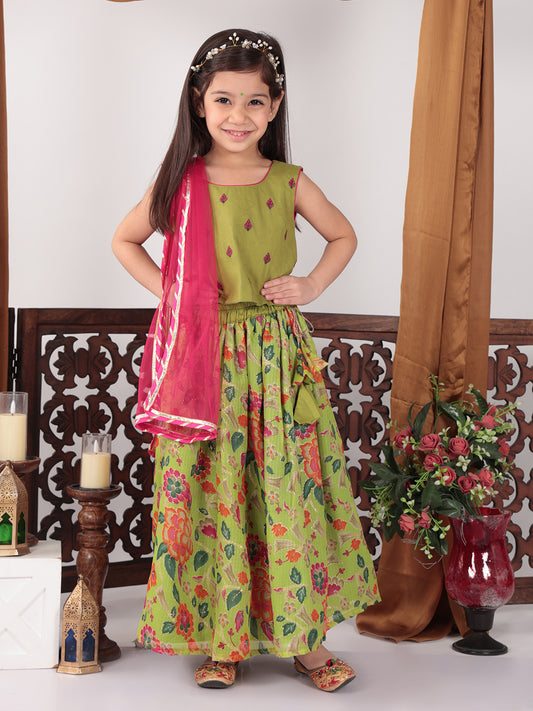 Green Floral foil printed Lehenga set