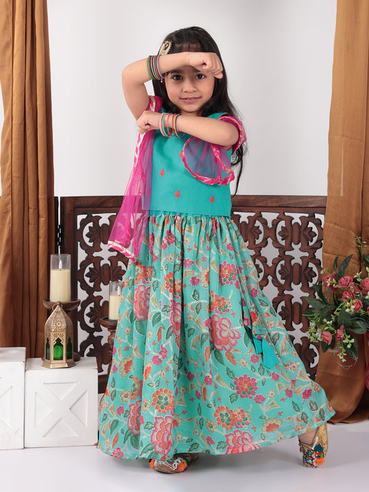 Blue Floral foil printed Lehenga set