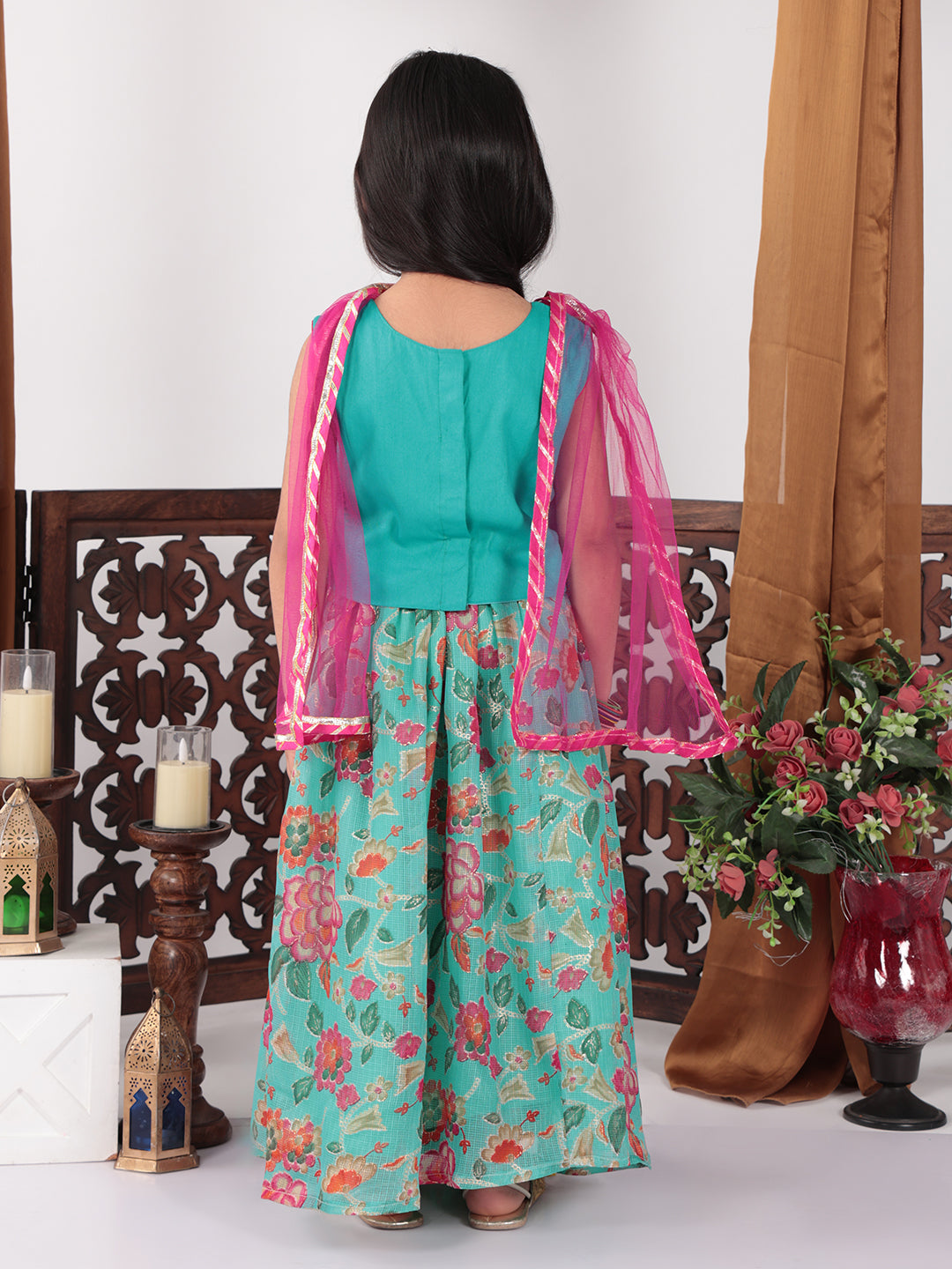 Blue Floral foil printed Lehenga set