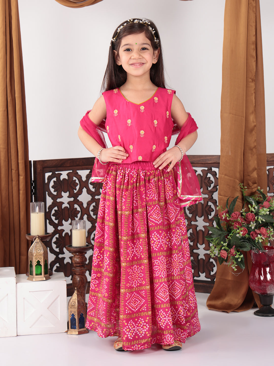 Pink Floral foil printed Lehenga set