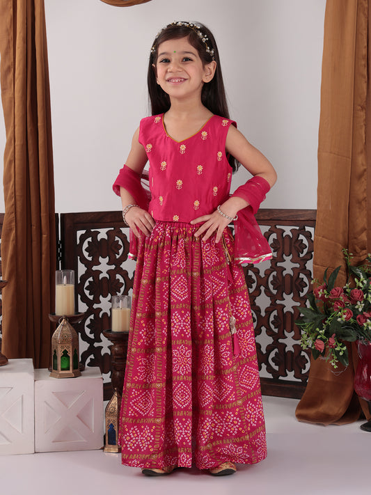 Pink Floral foil printed Lehenga set