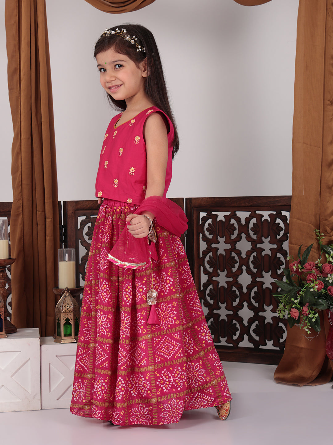 Pink Floral foil printed Lehenga set