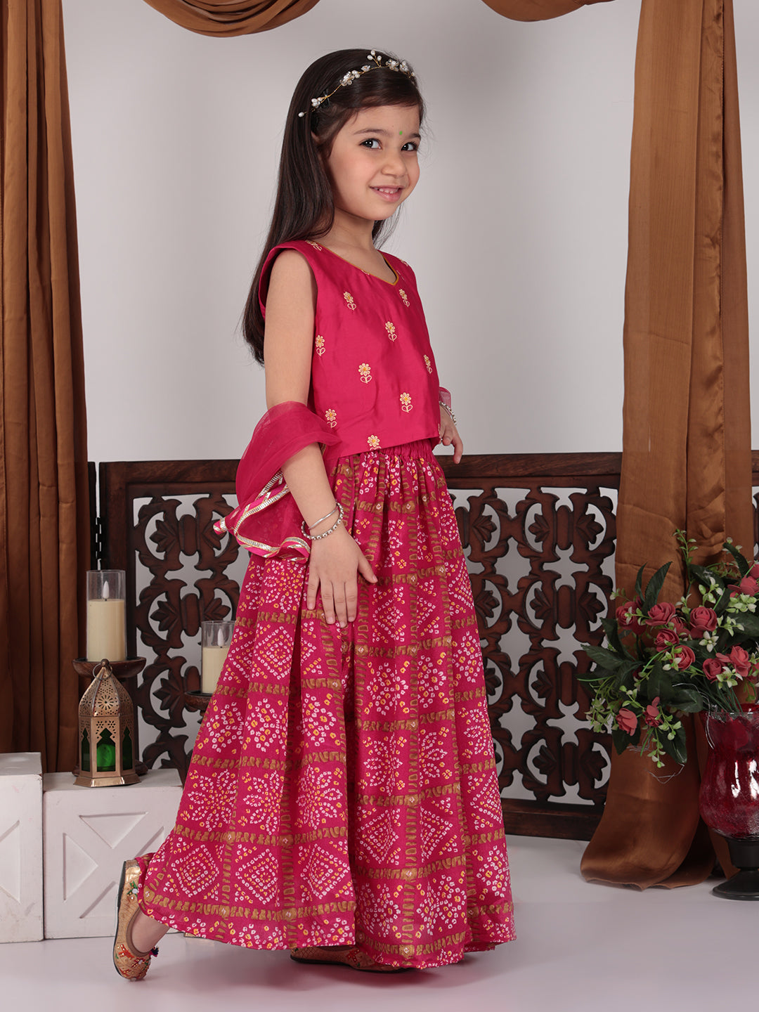 Pink Floral foil printed Lehenga set