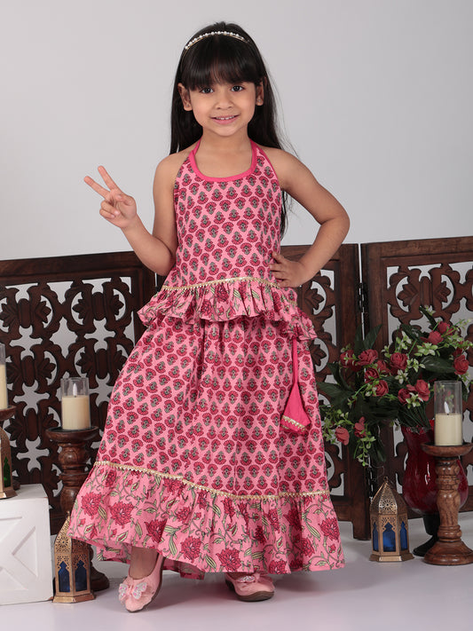 Pink Floral cotton printed Lehenga set
