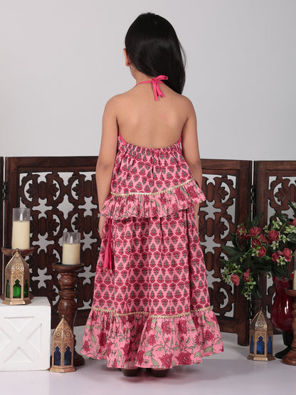 Pink Floral cotton printed Lehenga set