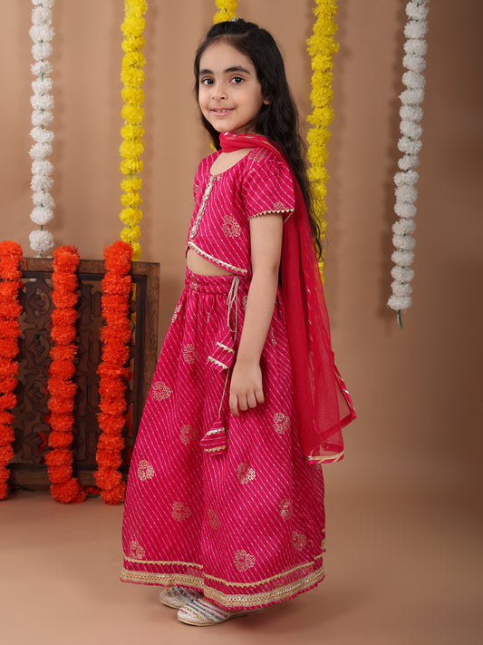 Pink Kota Lehenga with half sleeves lace work top and dupatta