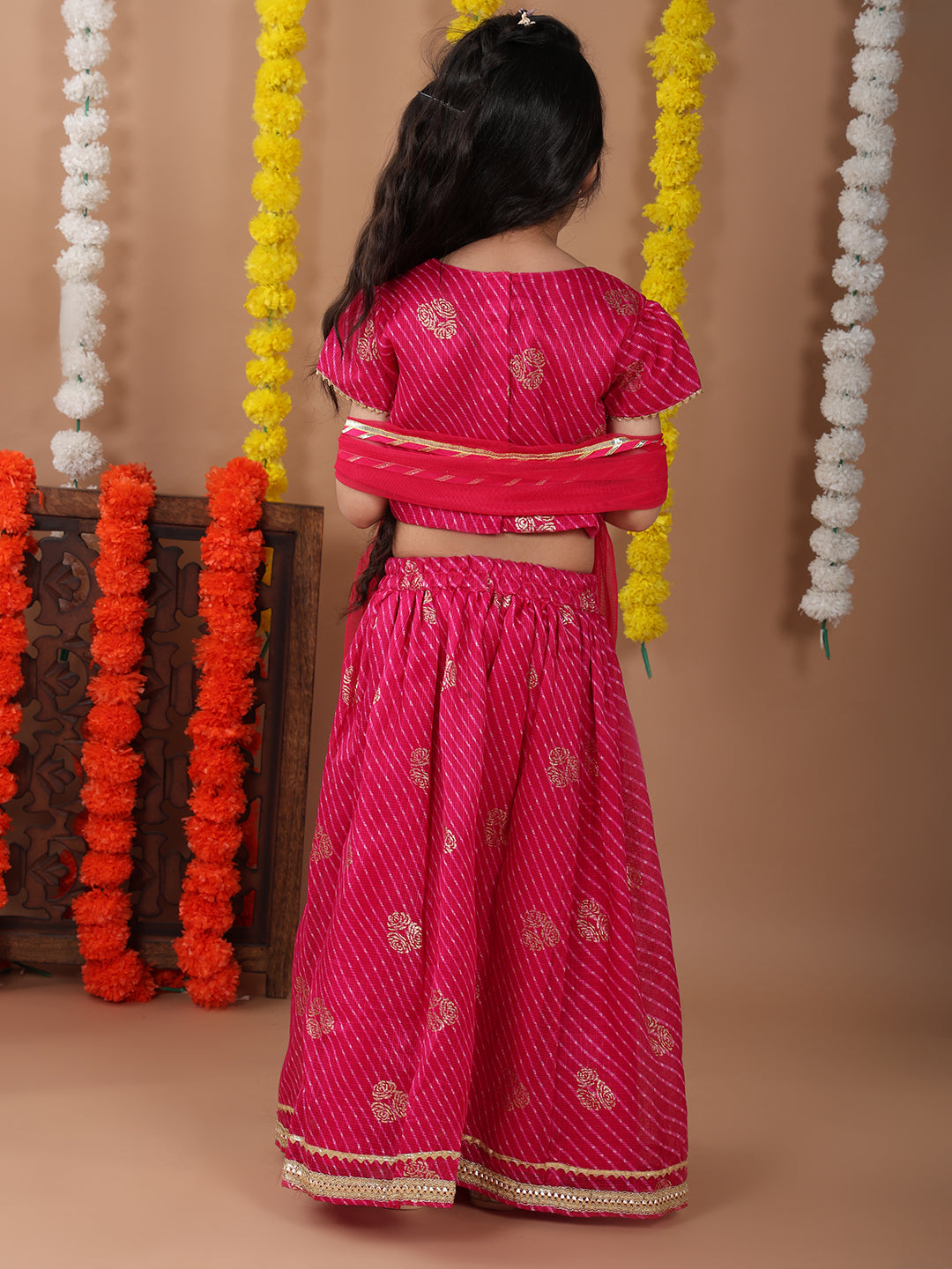 Pink Kota Lehenga with half sleeves lace work top and dupatta