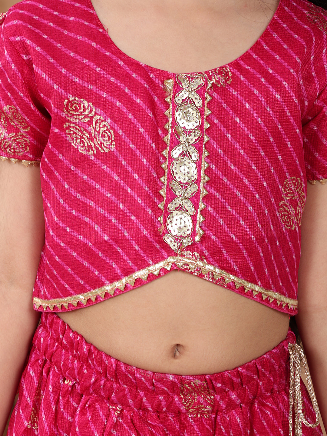 Pink Kota Lehenga with half sleeves lace work top and dupatta