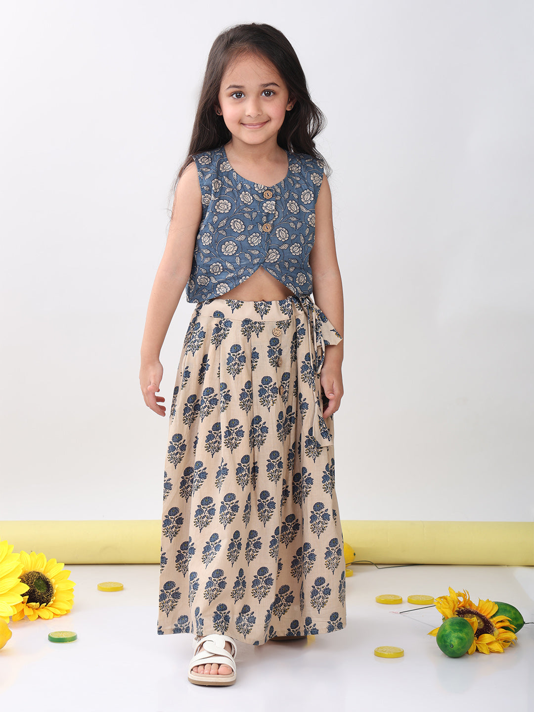 Blue Floral printed Lehenga top