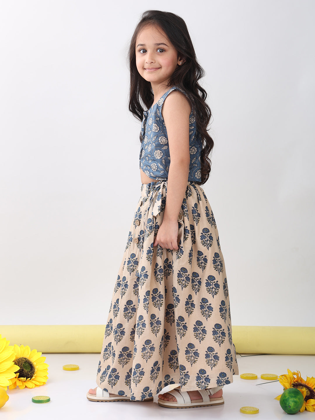 Blue Floral printed Lehenga top