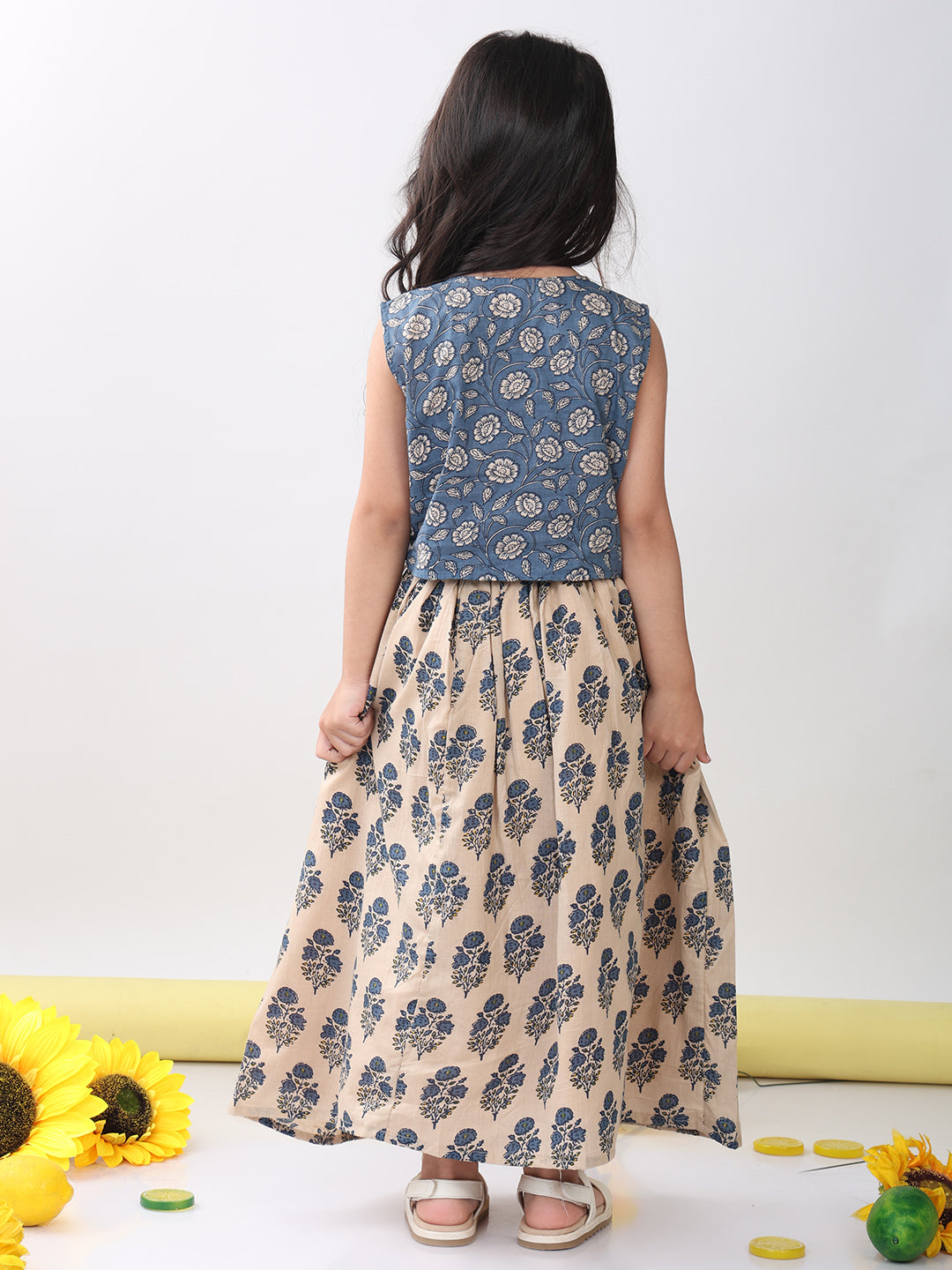 Blue Floral printed Lehenga top