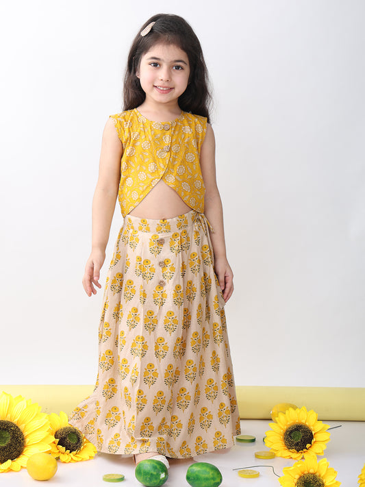 Yellow Floral printed Lehenga top