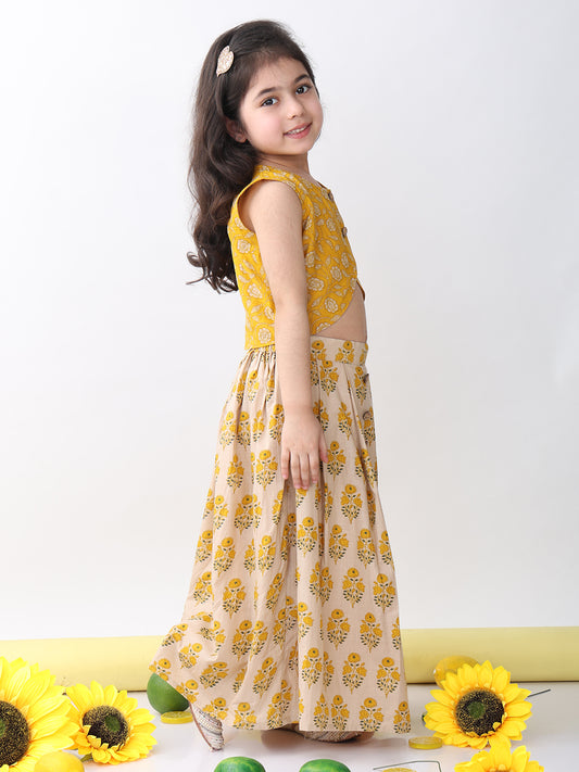 Yellow Floral printed Lehenga top