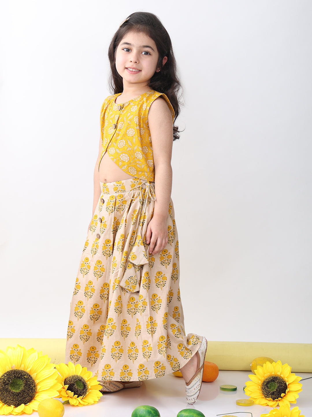 Yellow Floral printed Lehenga top