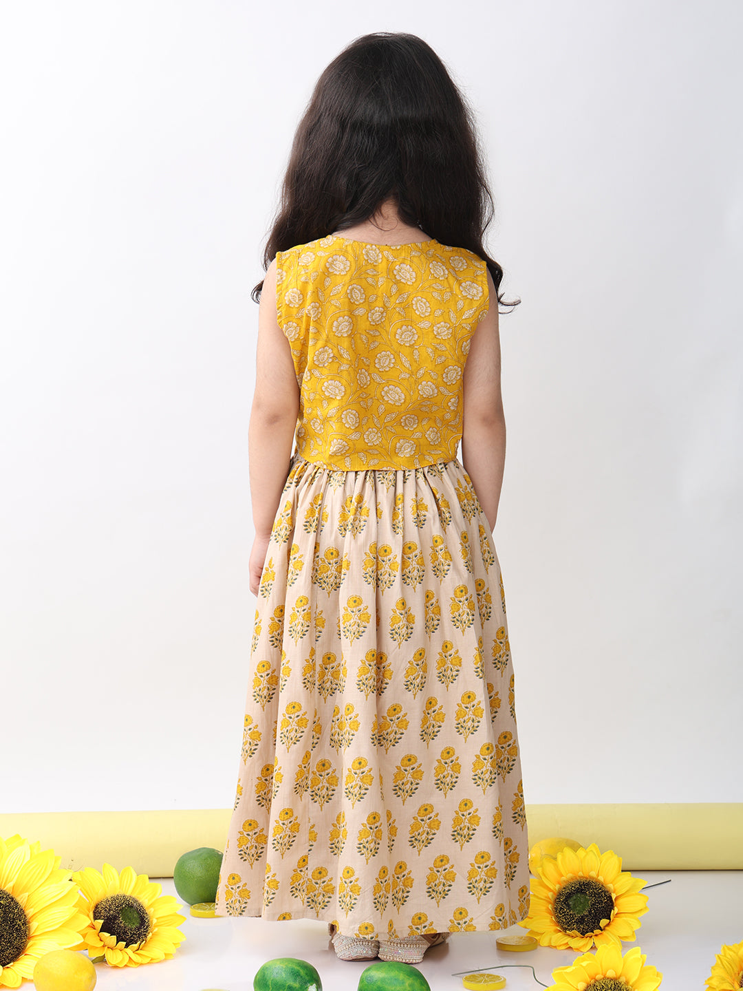 Yellow Floral printed Lehenga top