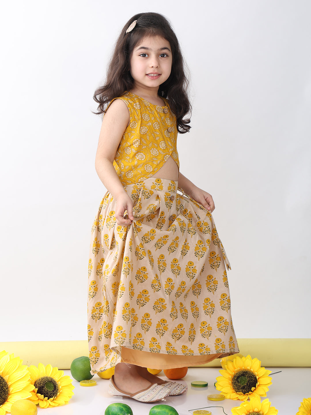 Yellow Floral printed Lehenga top