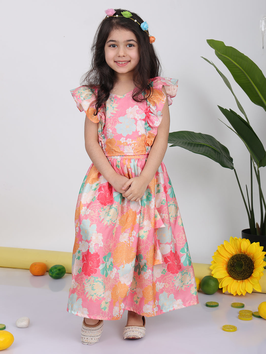 Light Pink cap sleeves floral printed Lehenga set