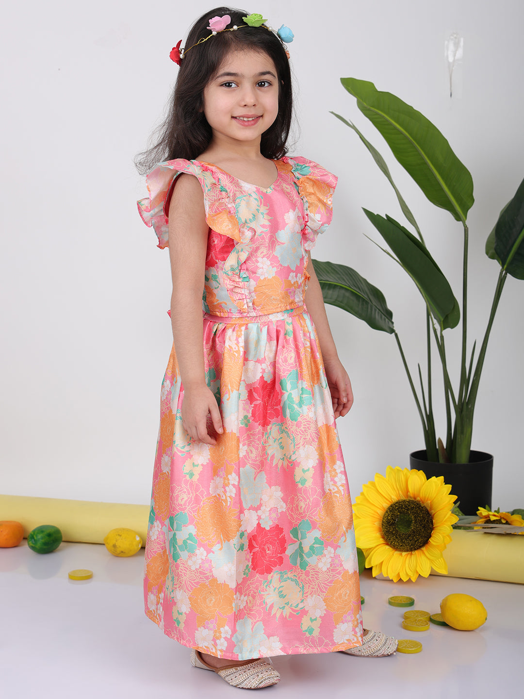 Light Pink cap sleeves floral printed Lehenga set