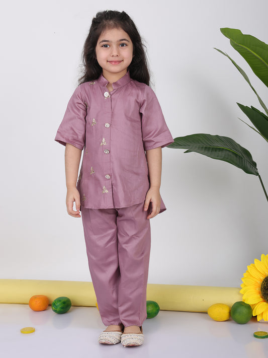 Purple embroidered short Kurti with pant