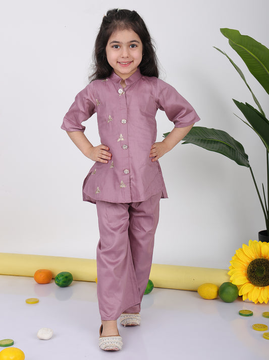 Purple embroidered short Kurti with pant