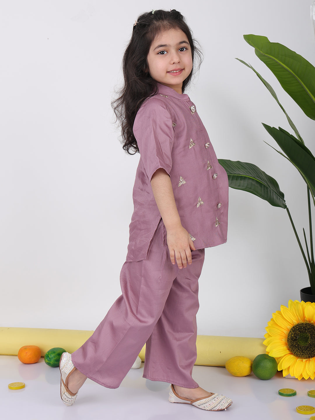 Purple embroidered short Kurti with pant