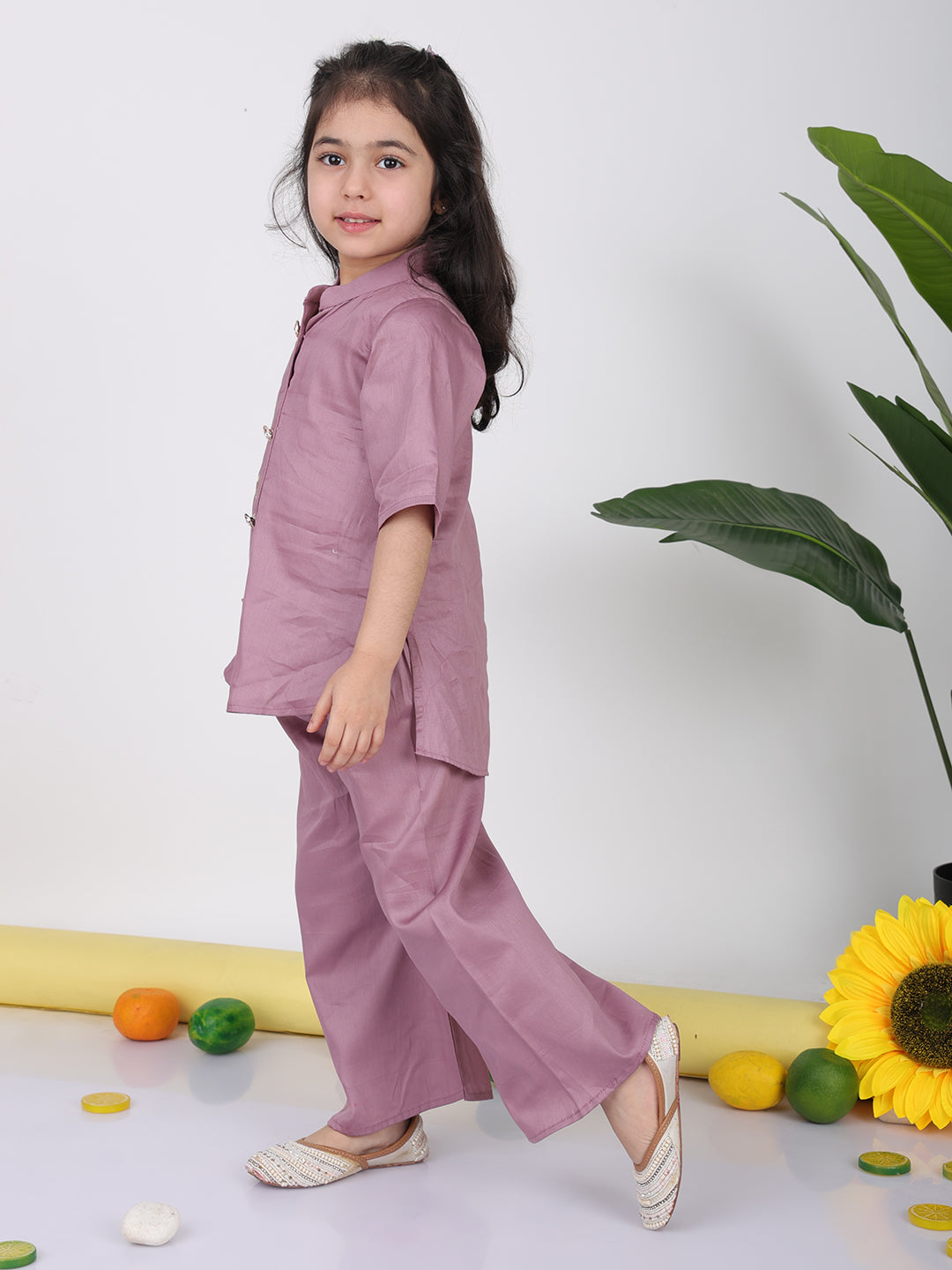 Purple embroidered short Kurti with pant